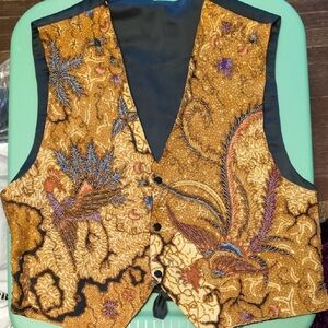Vintage Kenar Black and Gold Beaded Vest